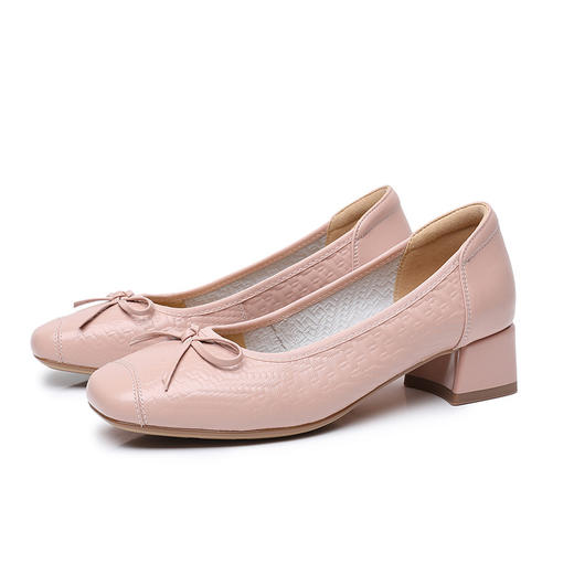 雀说头层牛皮小单鞋新款浅口小香风蝴蝶结压花四季豆豆女鞋AL3031 商品图9