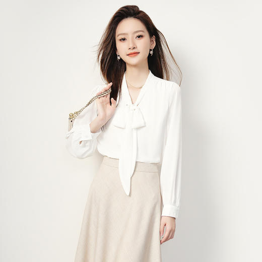 【气质飘带】罗蒙女士长袖衬衫简约大方易打理舒适通勤衬衣女 商品图1