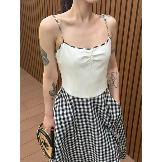 DUO智仙 长夏无边 法式格纹黑白吊带连衣裙 商品图5