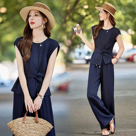 气质通勤无袖背心上衣，阔腿裤两件套HR-MEIQIN5633 商品图1