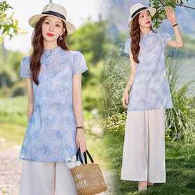 优雅时尚气质复古，立领提花甜美显瘦两件套裤HR-WQE2616MY