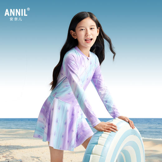 女童连体长袖泳衣套装夏季新款安奈儿童装JG527058 商品图1