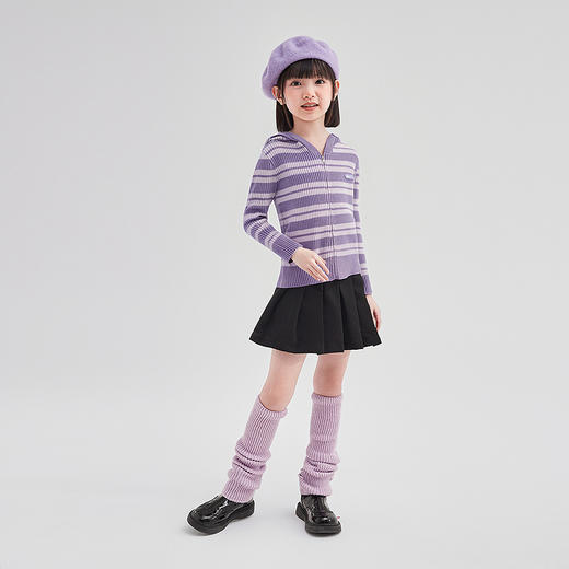 笛莎Deesha 童装女童外套2025秋新款女童条纹针织衫连帽外套 商品图2