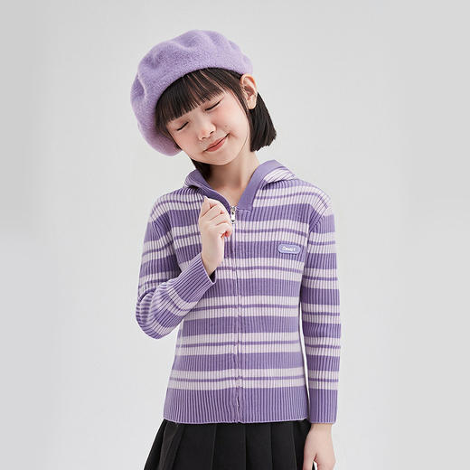 笛莎Deesha 童装女童外套2025秋新款女童条纹针织衫连帽外套 商品图1