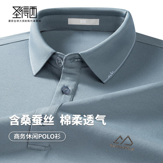 圣得西撞色翻领polo衫男2025春季新款亲肤柔软纯色易搭长袖t恤 商品图0