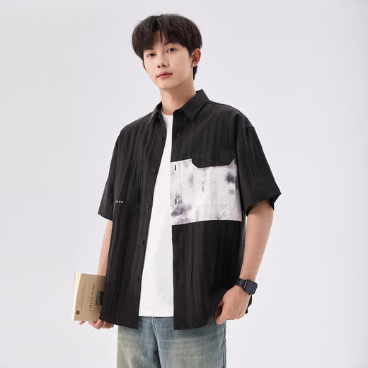gxgjeans【爆款热卖】撞色拼接翻领男士短袖衬衫25夏款潮流百搭上衣男K&C 商品图2