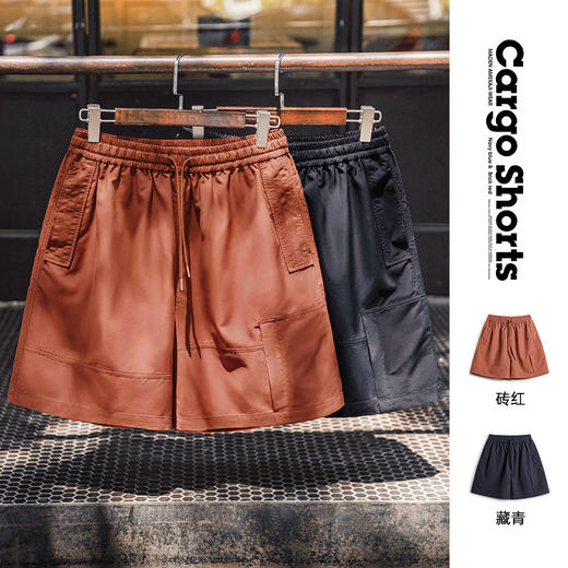 马登工装美式红色短裤抽绳松紧腰直筒宽松外穿大口袋五分裤男夏季 商品图0