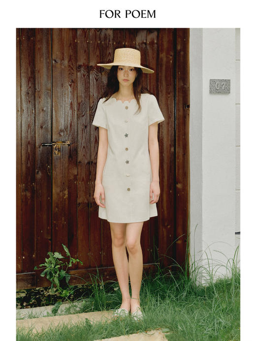 ForPoem 现货 25/SS原创设计花瓣领口微收腰短袖连衣裙 商品图0