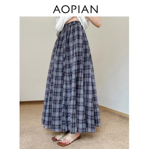 奥篇风动心动！夏日飘逸长款半身裙 纯棉经典复古格纹 商品图1