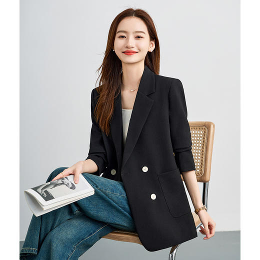 【气质 双排扣】罗蒙女士西服简约通勤百搭舒适面试工作女上装 商品图1