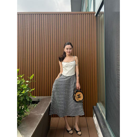 DUO智仙 长夏无边 法式格纹黑白吊带连衣裙 商品图2