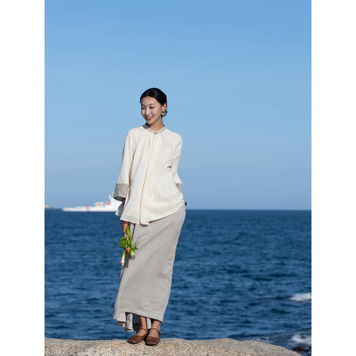 牧衣游原创 机绣亚麻半身裙轻薄舒适质朴百搭宽松休闲半裙 溪然 商品图1