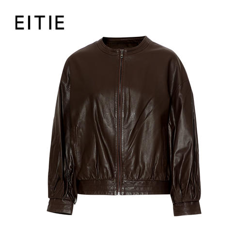 EITIE爱特爱冬季新款廓形复古圆领显瘦百搭纯色皮衣外套8093713 商品图6