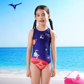 【美津浓】新款女童太空蓝抗氯速干中大童连体三角泳衣N2CA1402