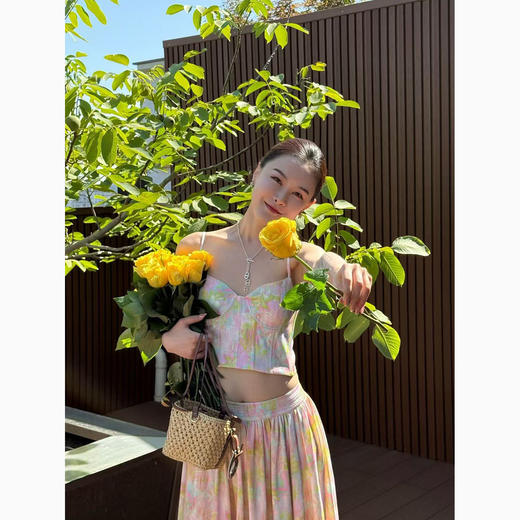 DUO智 黑标生命系列小径花园夏日彩色鸢尾印花吊带胸衣和度假长裙 商品图2