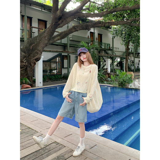 <曾小咸推荐>3.29现货秒杀 ！微信超特价！ 复古抽绳牛仔五分裤 日常169.99 立减80 秒杀89.99！！ 商品图3