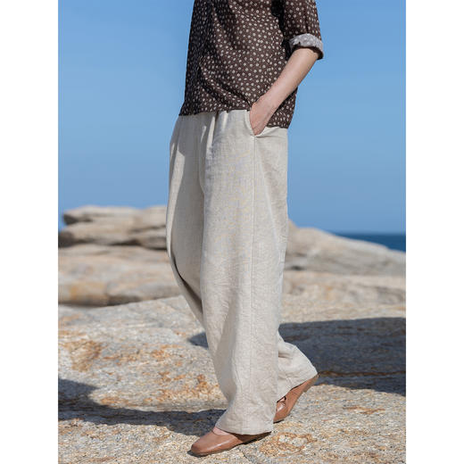 牧衣游原创 亚麻净色长裤轻薄柔软舒适宽松显瘦百搭休闲裤 熹兮 商品图1