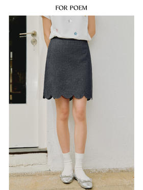 ForPoem 现货 25/SS原创设计100棉牛仔花瓣边半身裙