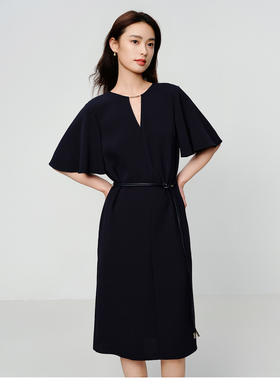 品牌同步新款v领显瘦纯色H天丝醋酸连衣裙