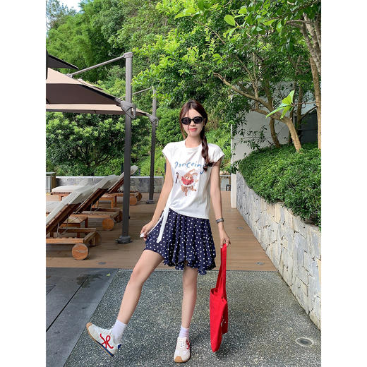 【110元任选2件】最后一波现货！米白色绑带小飞袖短袖 or 藏蓝色波点百褶裙 商品图4