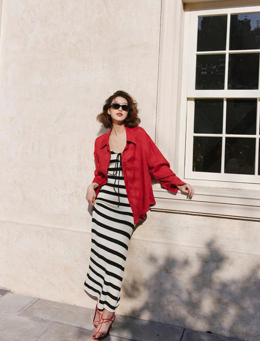 “红”⁥运穿搭番茄红复古棉麻超透气薄衬衫防晒罩衫 商品图6