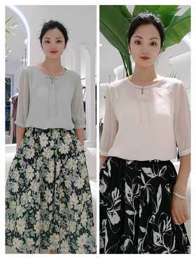 581098轻国风真丝上衣衬衫