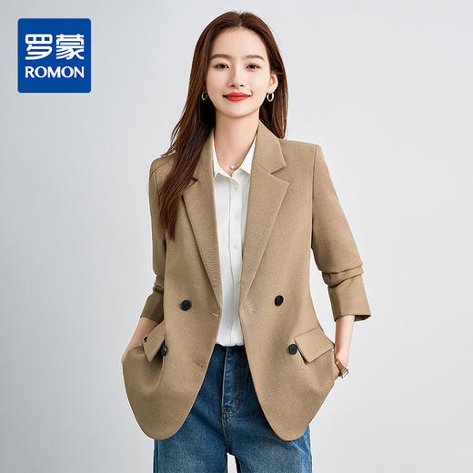 【西服+西裤】罗蒙女士纯色职业西服套装舒适通勤时尚两件套女百搭 商品图0