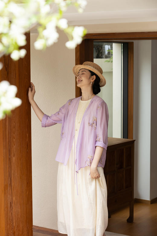 牧衣游原创 丝棉匹绣短外套轻薄复古文艺休闲百搭防晒开衫 栖芯 商品图5