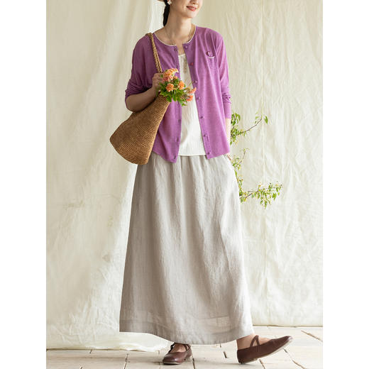 牧衣游原创 机绣亚麻半身裙轻薄舒适质朴百搭宽松休闲半裙 溪然 商品图2