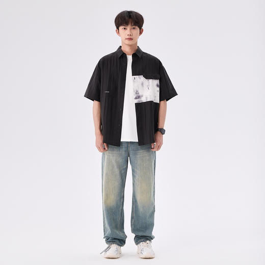 gxgjeans【爆款热卖】撞色拼接翻领男士短袖衬衫25夏款潮流百搭上衣男K&C 商品图5