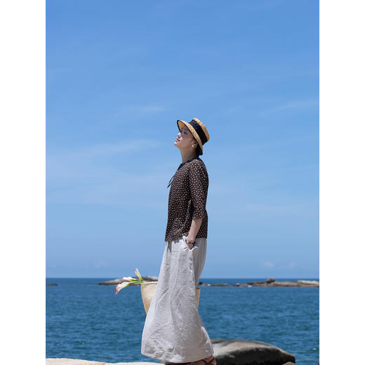 牧衣游原创 印花100支进口比马棉套头衫轻薄古朴文艺上衣 栀雉 商品图2