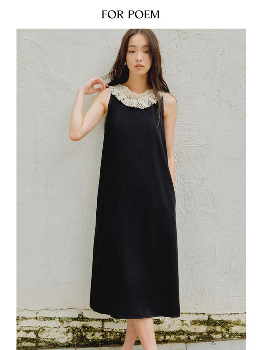 ForPoem 现货 25/SS原创设计手工钩针花边领口无袖连衣裙 商品图3