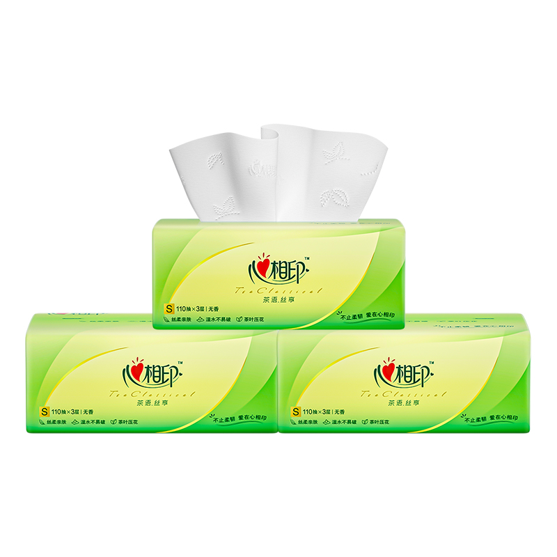 3DT15110（包装）心相印茶语丝享系列3包110抽三层塑料纸面巾