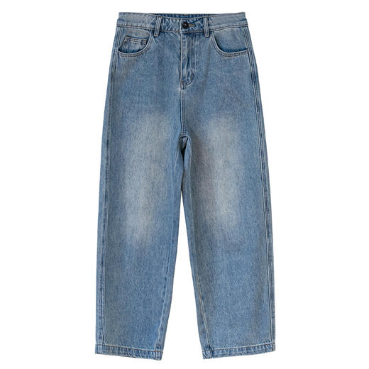 牧衣游原创 净色纯棉牛仔裤新款宽松文艺复古显瘦百搭休闲裤 朴甜 商品图4