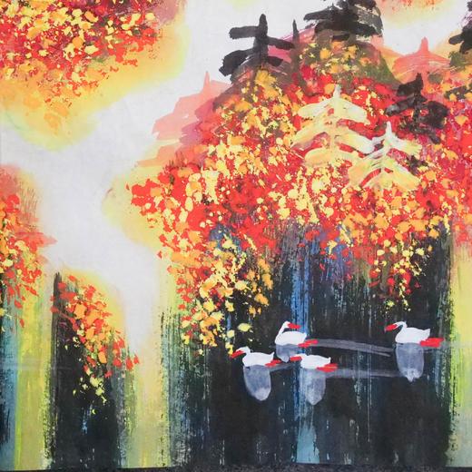 许固令《天鹅湖畔风光好，一片生机在眼前》国画原作67CM*136CM 手绘纸本作品 商品图6