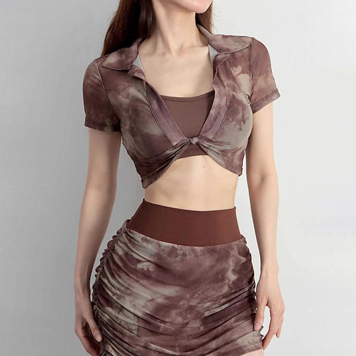 【限时秒】YOGACODE【火树银花系列】印花网纱性感运动短袖女春夏休闲运动T恤修身瑜伽服健身上衣DST786 商品图1