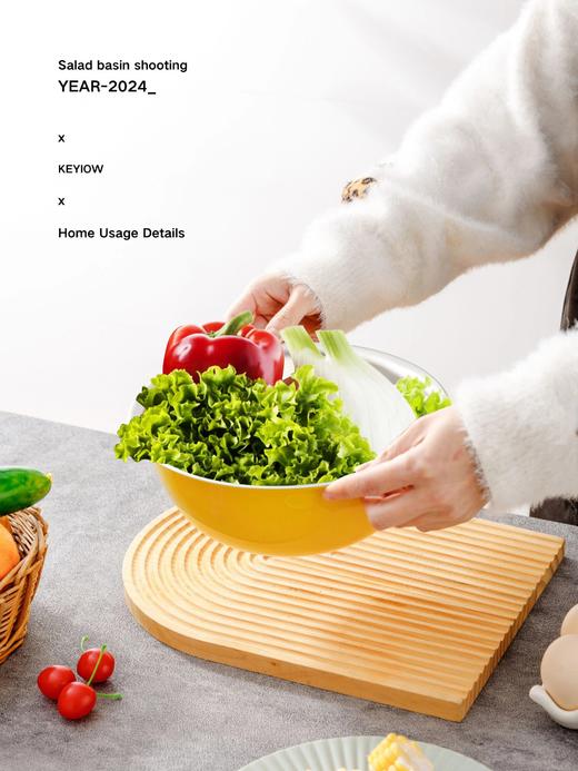 39.9抢亚马逊同款KEYIOW304不锈钢亮面沙拉盆刻度设计精准度量钢琴烤漆防刮防粘加高盆壁防飞溅基地直邮‬⁠​⁣​ 商品图3