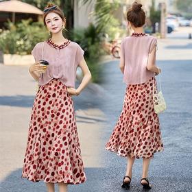 气质减龄时尚碎花吊带连衣裙2025新款设计感防晒罩衫两件套YLFS9006