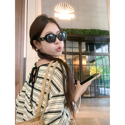 <曾小咸推荐>韩系长袖圆领条纹长袖T恤，黑杏条纹限时券后价63.29！【预售款，预计3-15天】 商品图10