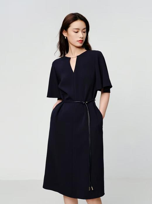 品牌同步新款v领显瘦纯色H天丝醋酸连衣裙 商品图3