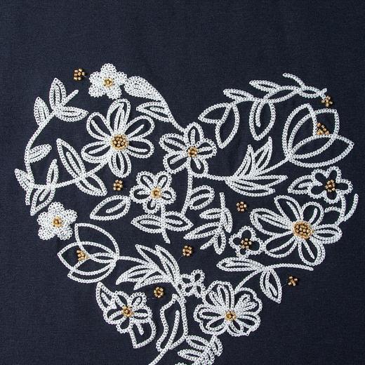 品牌订单凉感重工爱心花朵钉珠绣花短袖T恤 商品图6