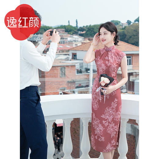 逸红颜相思子2025年夏新款极简风柔和舒适微弹雪纺都市改良旗袍女 商品图2