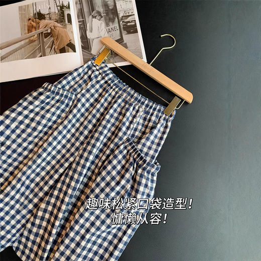 棉感蓝格纹面料！清新ins感分分钟拿捏!宽松显瘦阔腿休闲裤子夏25年新款！ 商品图2
