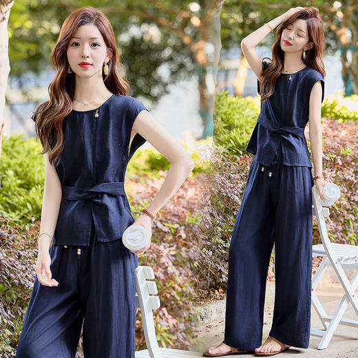 气质通勤无袖背心上衣，阔腿裤两件套HR-MEIQIN5633 商品图3