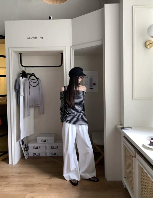 【GZ】无忧购“清仓大促”韩版休闲百搭斜肩条纹长袖T恤8122（截单后3-5天发货) 商品图6