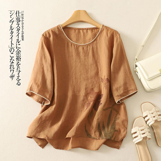 雀说新款文艺大码宽松印花圆领T恤衫女百搭休闲遮肉显瘦上衣AL6200 商品图5