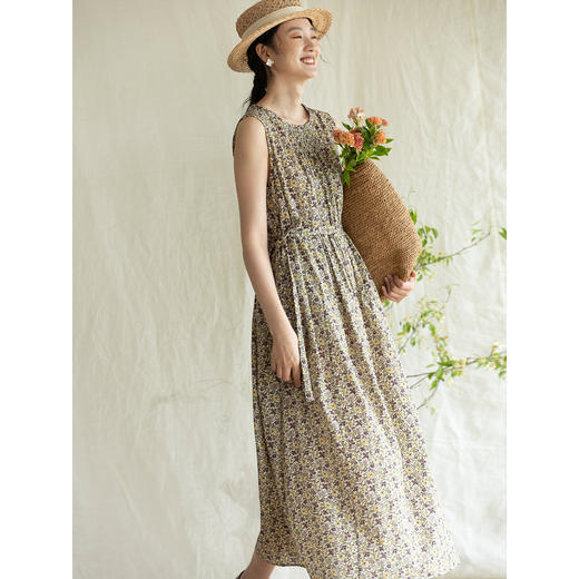 牧衣游原创 印花纯棉无袖连衣裙轻薄通勤文艺气质背心长裙 忘野 商品图2