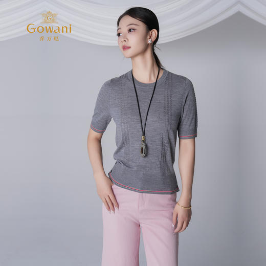 乔万尼新品简约老钱风烟灰色羊毛薄款柔软短袖针织衫ED2M460 商品图4