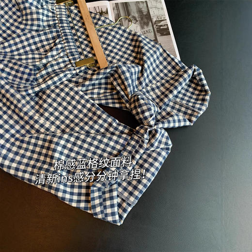 棉感蓝格纹面料！清新ins感分分钟拿捏!宽松显瘦阔腿休闲裤子夏25年新款！ 商品图0