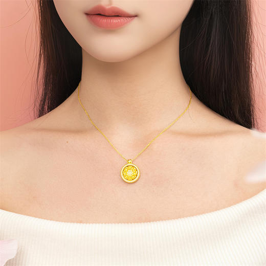 【积分抵值】黄金牡丹花吊坠 可转动 足金八宝罗盘黄金镶嵌锆石挂坠女士礼物MEMORA诗普琳LP464201、LP464001（线上专供） 商品图2